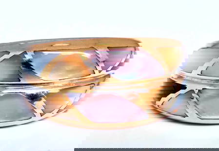 Asch Grossbardt Carved Mosaic Moonstone Twin Band Ring 14kt gold: Authentic Asch Grossbardt CArved Moonstone Twin band. threads of greens, orange and some yellows. 14kt. yellow gold 6.7 grams. Ring measures: 10mm wide Depth: 4mm current ring size: 6.5 Free Insured o