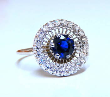 .80ct natural sapphire diamonds cocktail cluster ring 14kt: Natural sapphire diamond cocktail ring. . 80ct. Natural round blue sapphires. Vivid Royal blue, clean clarity and transparent. . 50ct natural round diamonds, h color vs2 clarity 14 karat white gold 4.