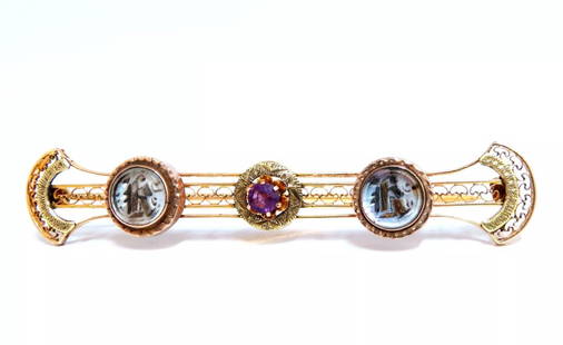 Antique Amethyst Edwardian Deco Pin 14kt: Antique Edwardian Pin Very Well Made 1ct natural amethyst 62 x 11mm 14kt. yellow gold 5.7 Grams. ....*..*. Reserve: $640.00 Shipping: Domestic: Free shipping to anywhere within the contiguous U.S. I