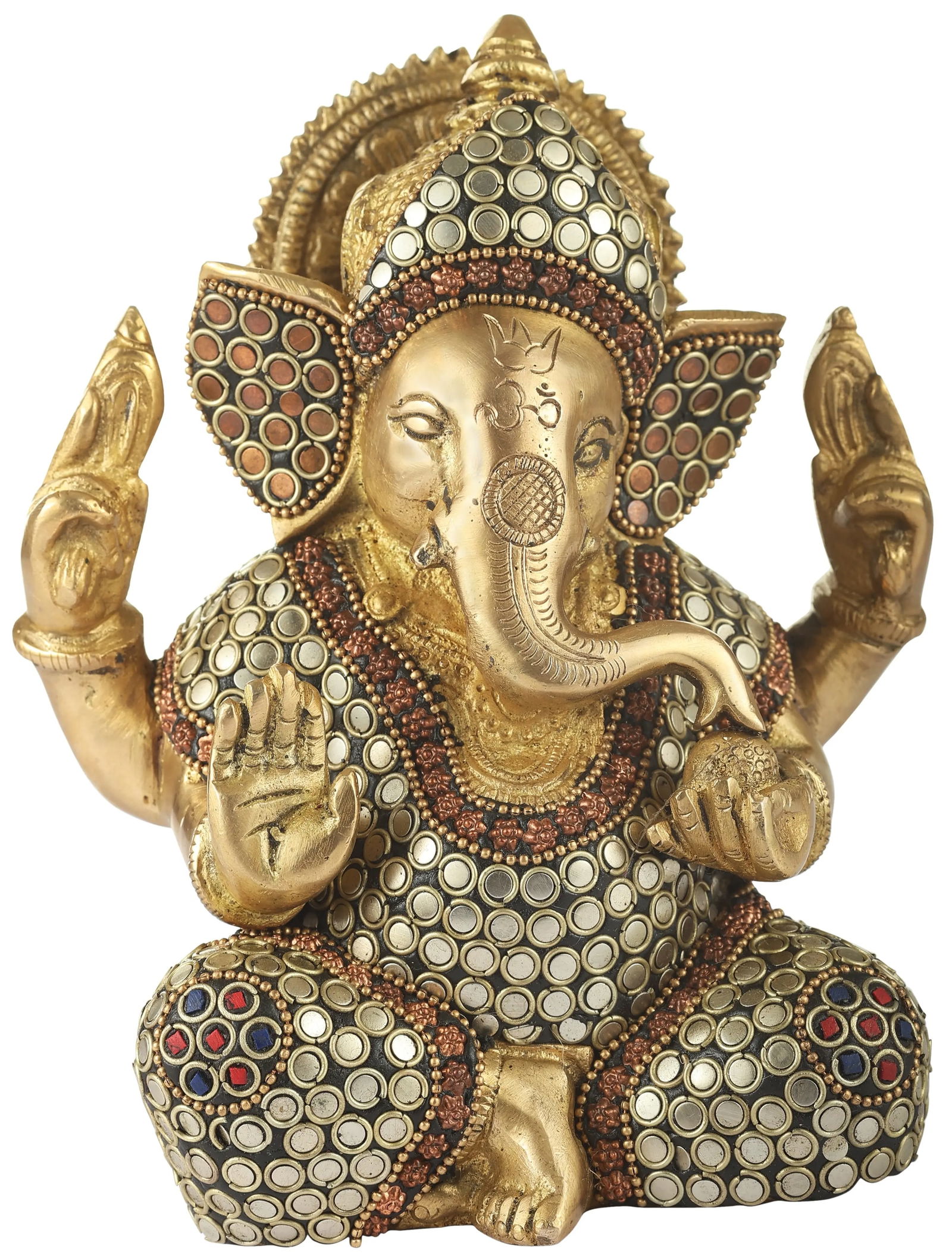 5" Lord Ganesha with Inlay Stone Work In Brass | Handmade | Made In India (1 of 3)