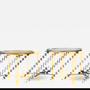 Pair of Bagues Style Gilt Bronze Neoclassical End Tables or Pedestals: Title: Pair of Bagues Style Gilt Bronze Neoclassical End Tables or Pedestals Description: Pair of Hollywood Regency Bagues style gilt bronze neoclassical end tables or pedestals. These simply stunning