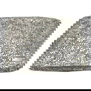 Hand Etched Edwardian Sterling Silver Cigarette Case Wallet: About the ItemThe original late Edwardian cigarette case with an intricate florentine hand-etched design along the front and