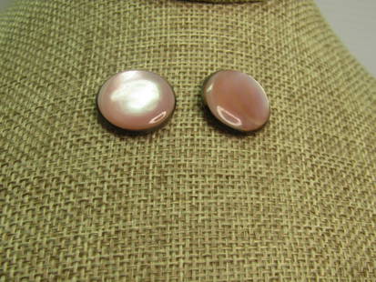 Vintage Sterling Pink MOP Earrings, Pierced. 1970's-1980's: Vintage Sterling Pink MOP Earrings, Pierced. 1970's-1980's. Sterling bezel, back and post with a pink mother-of-pearl appx. 3/4" round top. The weight of the earrings without the clutches is appx. 5.7