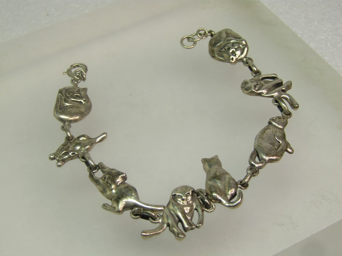 Vintage Sterling Cat Link Bracelet, 7", 1970's-1980's (1 of 8)