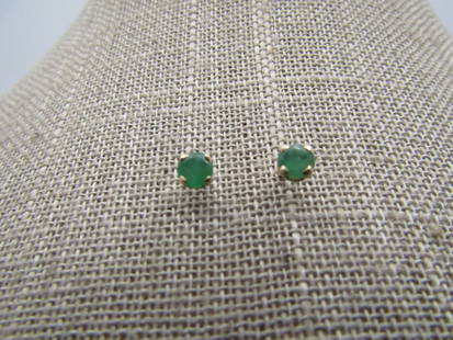 Vintage 14kt Emerald Stud Earrings, Pierced, 1970's-1980's  .25TCW: Vintage 14kt Emerald Stud Earrings, Pierced, 1970's-1980's .25TCW. These are round cut natural emeralds that are appx. 3.5nn with four prongs. Marked 14kt and tests as 14kt (yellow gold) with a total