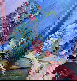 Oil painting Rose on the table Unknown artist