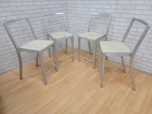 Modern Emeco Icon Brushed Aluminum Bar Stools by Philippe Starck - Set of 4: Vintage from before 2000 Depth: 20 inches Height: 37 inches Seat height: 23.5 inches Width: 16 inches Modern Emeco Icon Brushed Aluminum Bar Stools by Philippe Starck - Set of 4 Modern Brushed Aluminu