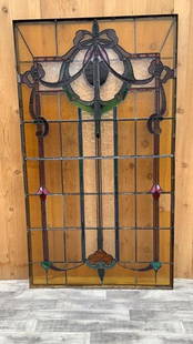 Antique Wrought-Iron Framed Stained Glass Window/Door: Vintage from before 2000 Antique Wrought-Iron Framed Stained Glass Window/DoorCirca: 1940Dimensions:H: 80.5"W:45.5"D: 1"Good Vintage ConditionPlease be aware that most of the items are vintage/antique