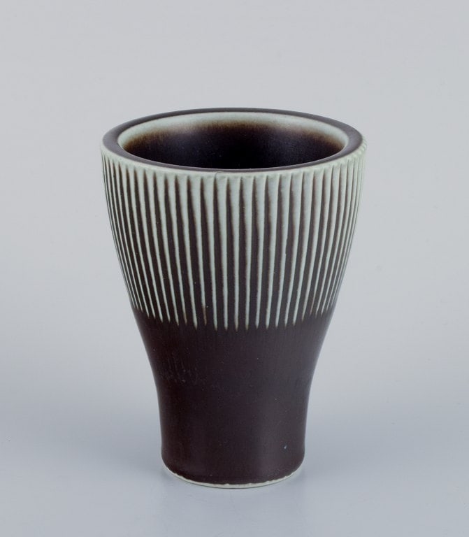 Carl Harry Stålhane for Rörstrand, a ceramic vase in a modernist style. Brown-toned glaze (1 of 5)