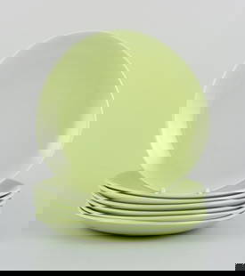 Stig Lindberg for Gustavsberg. Set of seven "Colorado" retro porcelain plates in apple green.: Stig Lindberg for Gustavsberg. Set of seven "Colorado" retro porcelain plates in apple green. Produced in the 1960s. Marked. First factory quality. In perfect condition. Dimensions: D 21.5 cm. Reserve