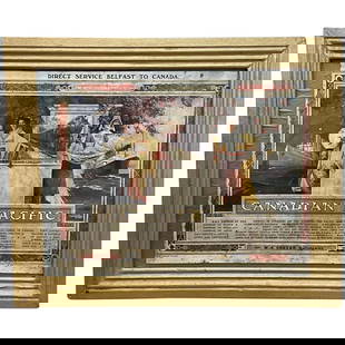 Antique Canadian Trans Pacific Ships Advertising Poster Framed Showcard C1913: Rare Antique Canadian Trans Pacific Ships Advertising Poster Framed Showcard 1 Fine Rare Antique Canadian Transpacific & Transatlantic Ships Travel Advertising Poster Framed Showcard Direct Service Be