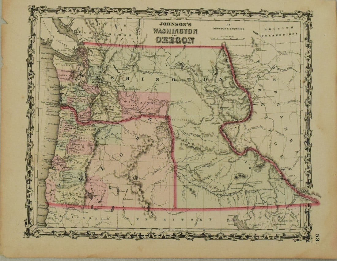 1862 Johnson Map of Washington Oregon and Idaho -- Johnson's Washington Oregon (1 of 1)
