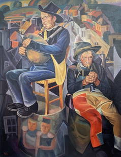 Abstract oil painting Street musicians Victor Konotopsky: 1699 *** ABOUT THIS PAINTING *** * TITLE: "Street musicians" - (based on Boris Grigoriev) * ARTISTS: Victor Konotopsky * SIZE: 80x62 cm/'31.49x24.40 inches' * MEDIUM: oil, canvas * HAND PAINTED: Origi