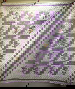 Vintage Purple & White Sun Bonnett Sue Quilt 84" x 72": Title: Vintage Purple & White Sun Bonnett Sue Quilt 84" x 72" Date/Period: unknown Dimension: Approx. 84" x 72" Material: fabric Additional Information: This Vintage Purple & White Sun Bonnet Sue Quil
