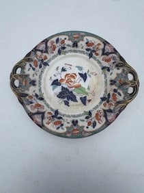 Flow Blue Polychrome Handled Tray