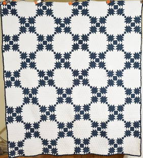 1880's Indigo & White Quilt: Title: 1880's Indigo & White Quilt Date: 1870's / 1880's Origin: Ohio Material: Cotton Dimension [INCHES]: 70" X 80" Provenance: Cotton 1870's / 1880's indigo and white quilt, all hand pieced and hand