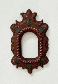 Tramp Art Frame w Painted Leaves Fluid Design