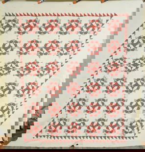 Well Quilted 1840's Crown of Thorns Quilt: Title: Well Quilted 1840's Crown of Thorns Quilt Date: 1830's / 1840's Origin: Ohio Material: Cotton Dimension [INCHES]: 80" X 94" Provenance: Cotton 1830's / 1840's "crown of thorns" quilt, all hand