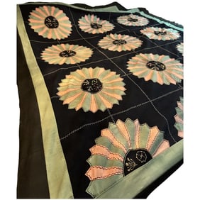 Antique Crazy Quilt Top 72”x82” Hand Stitched Patchwork Wool Quilt