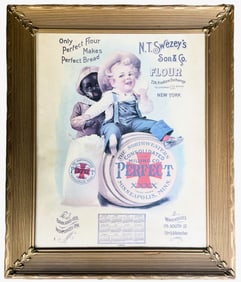 VINTAGE FRAMED N.T. SWEZEY'S PERFECT FLOUR PERFECT BREAD 1901 CALENDAR