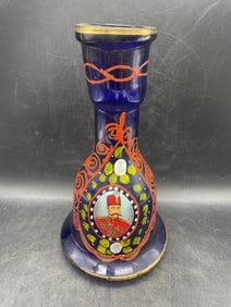 Persian Qajar Cobalt Blue Pipe Hookah Nargileh Shisha Base Glass Vase Naser Shah