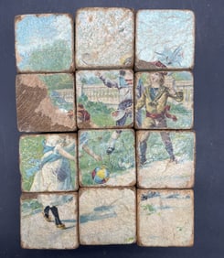 ANTIQUE 6 SIDED CHILDRENS VICTORIAN BLOCK CUBE PUZZLE