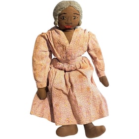 Antique 19th C American Handmade Cloth Black Doll