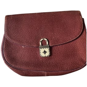 VINTAGE Art Deco Leather Purse ENAMEL Clasp W/ Marcasite ACCENTS