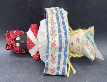 FOLK ART TOPSY TURVY REVERSIBLE FLIP CLOTH DOLL AMERICANA BLACK & WHITE