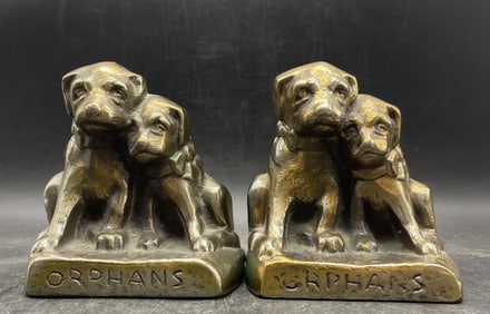 ANTIQUE CAST HUBLEY # 272 ORPHANS PUPPY DOG ART BOOKENDS