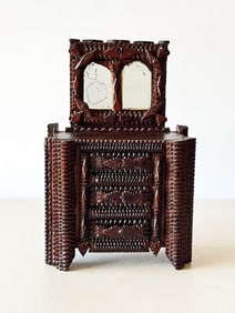 Tramp Art Miniature Chest W Hearts & Rhinestones