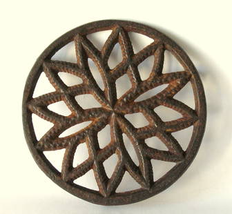 Antique cast iron Pennsylvania hearth trivet.: Title: Antique cast iron Pennsylvania hearth trivet. Date/Period: 1930's Dimension: 5 1/4&#8221; diameter Additional Information: Nice antique cast iron Pennsylvania heath trivet in all original patin