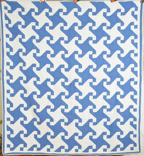 Graphic 30's Blue & White Quilt: Title: Graphic 30's Blue & White Quilt Date: 1920's / 1930's Origin: Ohio Material: Cotton Dimension [INCHES]: 72" X 82" Provenance: Cotton 20's / 30's blue and white "Indiana puzzle" quilt, all hand