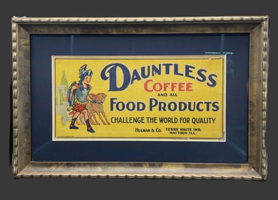 Vintage Dauntless Coffee & Food Products Framed Sign Hullman & Co. Terre Haute