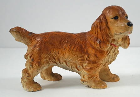 Cocker Spaniel Dog Cast Iron Hubley Doorstop: Title: Cocker Spaniel Dog Cast Iron Hubley Doorstop Dimension: 4 &#189;&#8221; tall x 6 &#189;&#8221; long. Date: Circa 1930&#8217;s. Additional Information: Full-figure, solid casting of a standing C