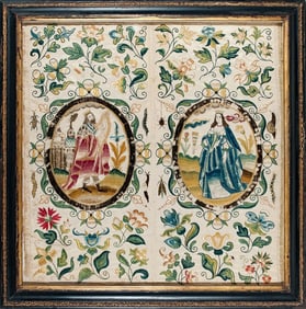 17th Century King and Queen Embroidered Needlework Panels