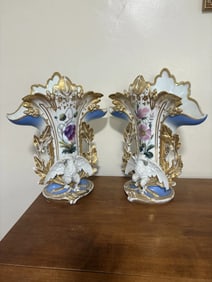 Pr 15 3/4” Paris Porcelain Vases W/ Eagles