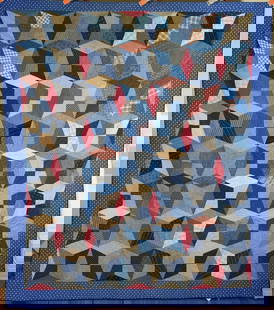 40's Periwinkle / Kaleidoscope Quilt: Title: 40's Periwinkle / Kaleidoscope Quilt Date: 1940's Origin: Ohio Material: Cotton Dimension [INCHES]: 78" X 88 Provenance: Cotton periwinkle / hummingbird / touching stars variation quilt, all ha