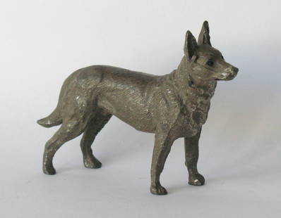 Antique cold painted German Shepard paper weight.: Title: Antique cold painted German Shepard paper weight. Date/Period: 1920's Dimension: 4 1/4&#8221; x 3 1/4&#8221; Additional Information: Nice antique cold painted German Shepard paper weight in all