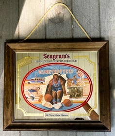 RARE BASKETBALL SEAGRAM'S HARLEM GLOBETROTTERS WOOD FRAMED BAR MIRROR