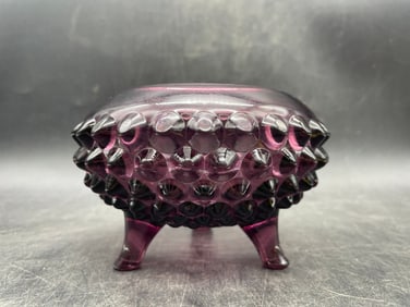 Viking Glass Amethyst Purple Hobnail 3-Footed Vase Bowl
