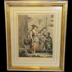 Etching Engraving La donna dalla latte "Franc.co Maggiotto inv." on the left. and "Gio. Volpato