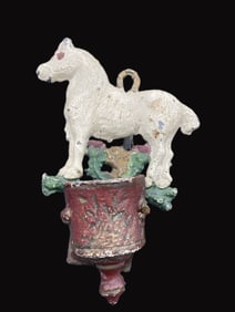 ANTIQUE CAST IRON MATCH HOLDER HORSE AND FLOWERS