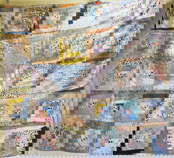 Primitive Quilt 66" x 60" Patchwork with Polka Dot Centers: Title: Primitive Quilt 66" x 60" Patchwork with Polka Dot Centers Date/Period: unknown Dimension: Approx. 60" x 66" Material: fabric Additional Information: Primitive Quilt 66" x 60" Patchwork with Po