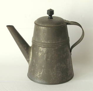 Antique smaller size tin cook stove coffee pot.: Title: Antique smaller size tin cook stove coffee pot. Date/Period: 1900's Dimension: 7 1/4&#8221; high Additional Information: Nice antique smaller size tin cook stove coffee pot in all original pati
