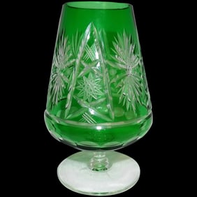 Vintage Bohemian Green Cut to Clear Glass “Snifter”