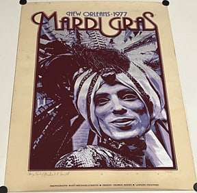 Rare 1977 New Orleans Mardi Gras Poster Limited Edition Signed Michael P. Smith