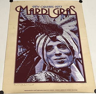 Rare 1977 New Orleans Mardi Gras Poster Limited Edition Signed Michael P. Smith: Title: Rare 1977 New Orleans Mardi Gras Poster Limited Edition Signed Michael P. Smith Date/Period: 1977 Dimension: Approx. 23 x 15.5 Material: paper Additional Information: Rare 1977 New Orleans Mard