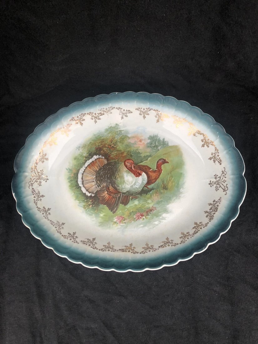 Antique Sterling China Porcelain Turkey Platter (1 of 3)