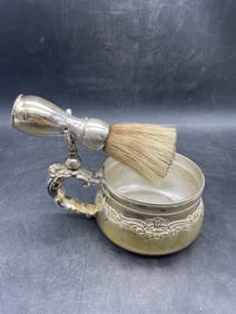 Antique Victorian Derby Silver Co. Quadruple Plate Shaving Mug Cup With Brush